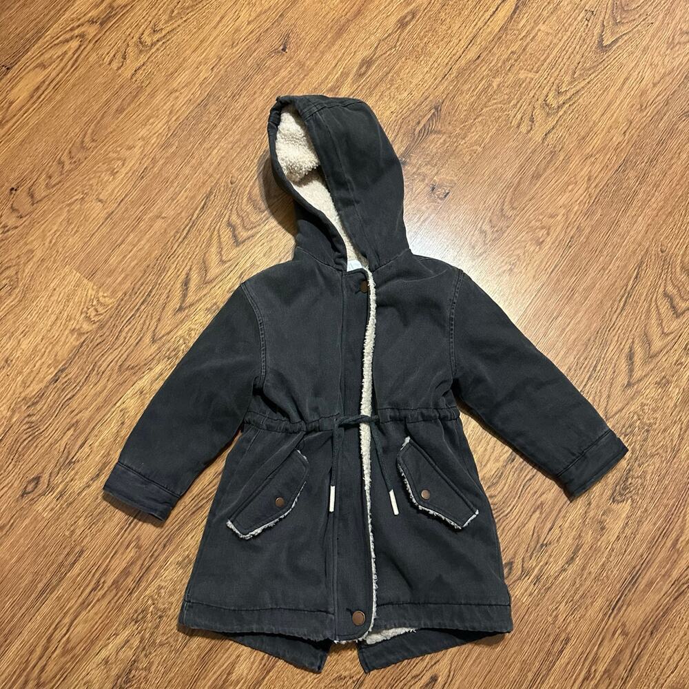 Zara black washed lined hooded kid jacket size 6 child